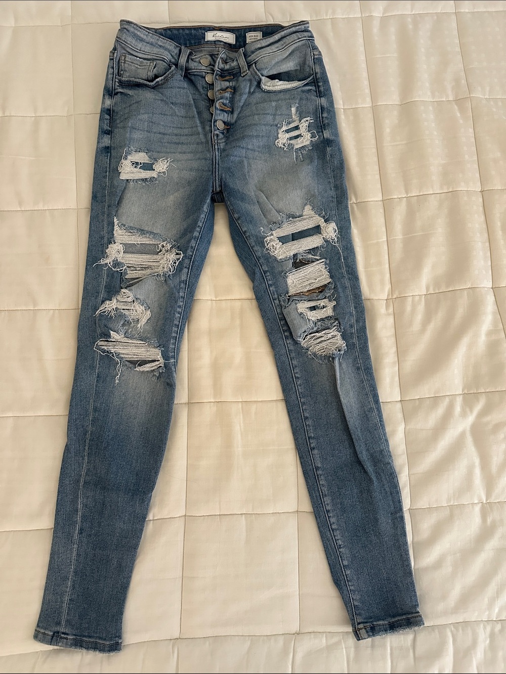 KanCan High Rise Distressed Jeans - Light Blue Denim - Picture 2 of 4